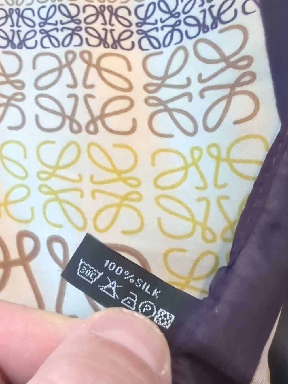 Authentic Loewe Navy, Cream and Tan Geometric Square Scarf - Picture 4 of 4